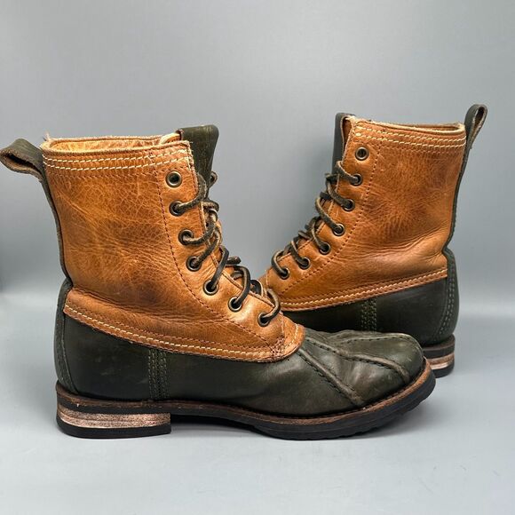 Frye Veronica Women's 6.5 Brown Leather Shearling Duck Boots Lace-Up Mid-Calf - Picture 8 of 12